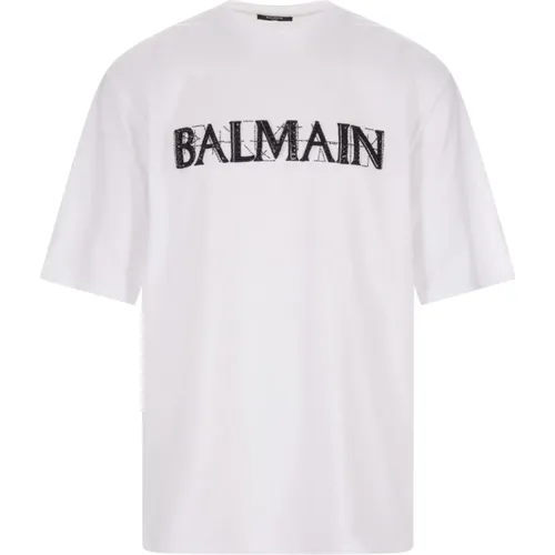 Oversize T-Shirt mit Kristall-Logo - Balmain - Modalova