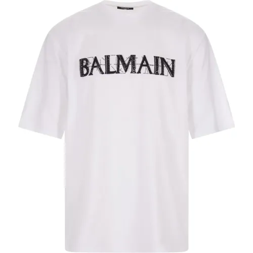 T-Shirts, male, , Size: L Oversize Crystal Logo T-shirt - Balmain - Modalova