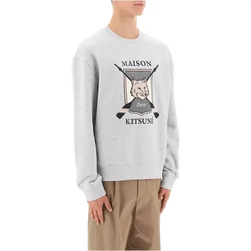 College Fox Print Sweatshirt , Herren, Größe: M - Maison Kitsuné - Modalova