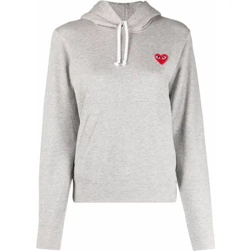 Graue Hoodie mit Logo Patch , Damen, Größe: XS - Comme des Garçons Play - Modalova