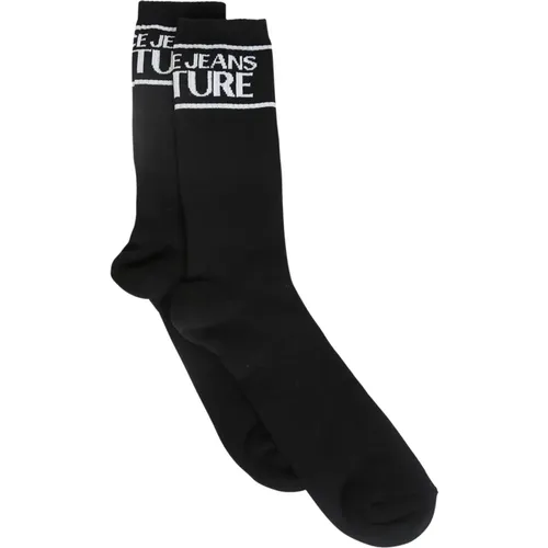 Intarsia-knit logo ankle socks , male, Sizes: S - Versace Jeans Couture - Modalova