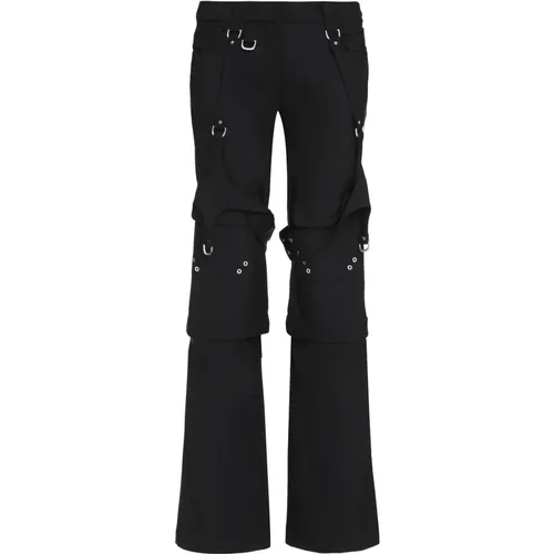 Straight Trousers, female, , Size: S Wool blend cargo trousers - Off White - Modalova