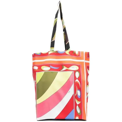 Tote Bags, female, , Size: ONE SIZE Red Abstract Pattern Print Tote Bag - EMILIO PUCCI - Modalova