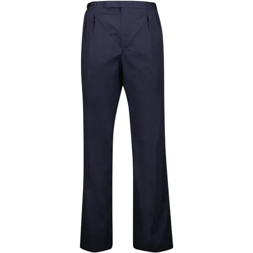 Straight Trousers, male, , Size: L Navy Cotton Straight Leg Pants - Prada - Modalova