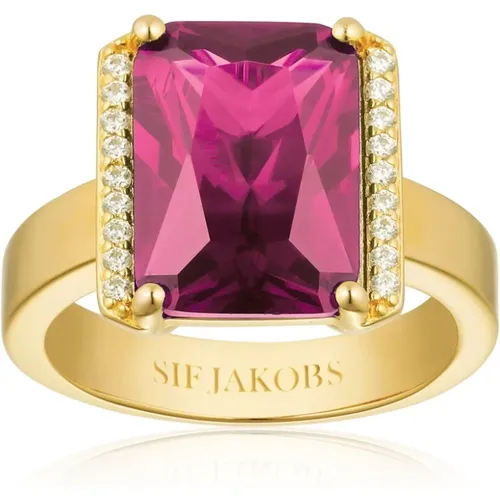 Goldener Statement Ring mit Zirkonia , Damen, Größe: 52 MM - Sif Jakobs Jewellery - Modalova