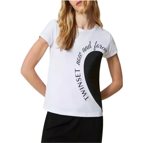 T-Shirt mit Herzdruck , Damen, Größe: XS - Twinset - Modalova