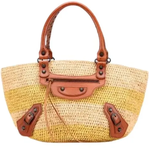 Pre-owned Tote Bags, female, , Size: ONE SIZE Pre-owned Raffia Tote - Balenciaga Vintage - Modalova