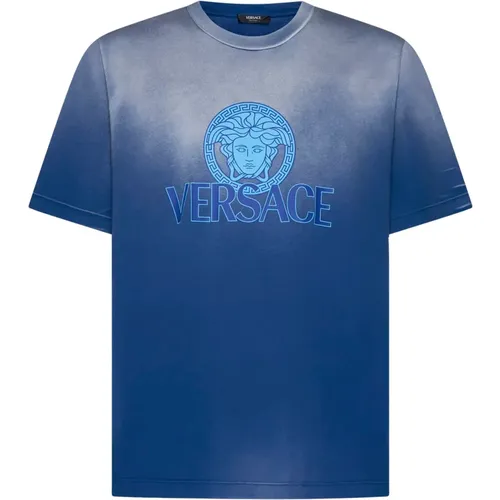 Blau Verlauf Medusa Head T-shirt , Herren, Größe: M - Versace - Modalova