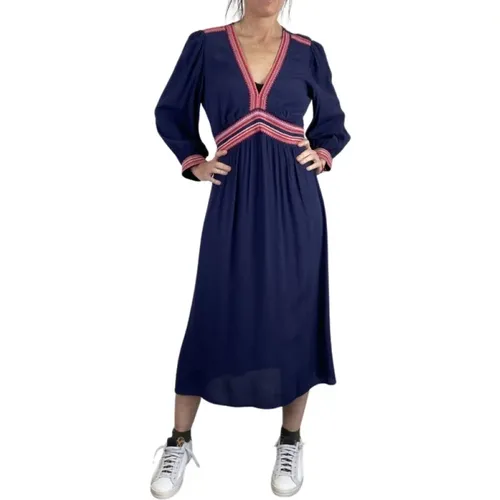 Blaues Kleid mit Roter Detail , Damen, Größe: S - BA&SH - Modalova