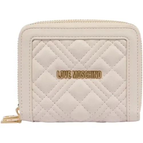 Wallets & Cardholders, female, , Size: ONE SIZE Gold-Plated Logo Wallet in Ivory - Love Moschino - Modalova