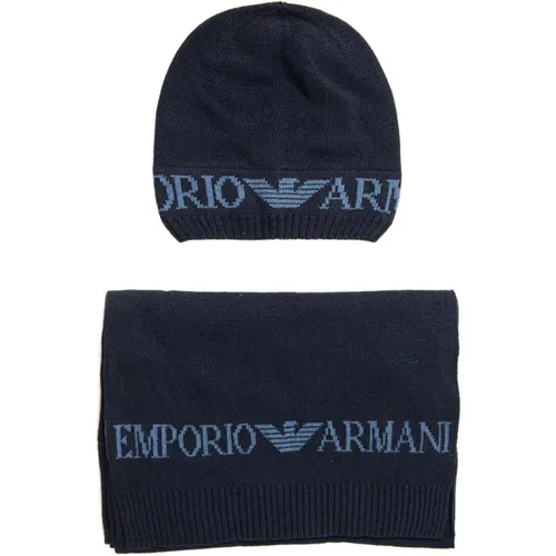 Beanies, male, , Size: ONE SIZE Italian Design Scarf and Hat Set - Emporio Armani - Modalova