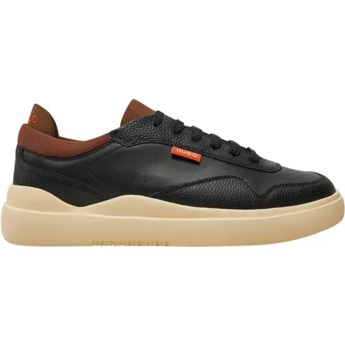 Schwarze Ledersneakers mit Farbenfrohen Details , Herren, Größe: 41 EU - Hugo Boss - Modalova