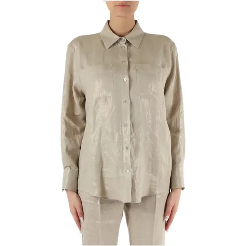 Linen laminated shirt Calabra style , female, Sizes: S - Marella - Modalova