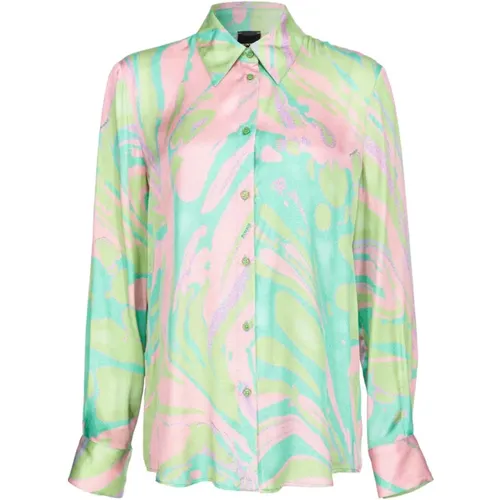 Satin Shirt with Classic Collar , female, Sizes: M, L - pinko - Modalova
