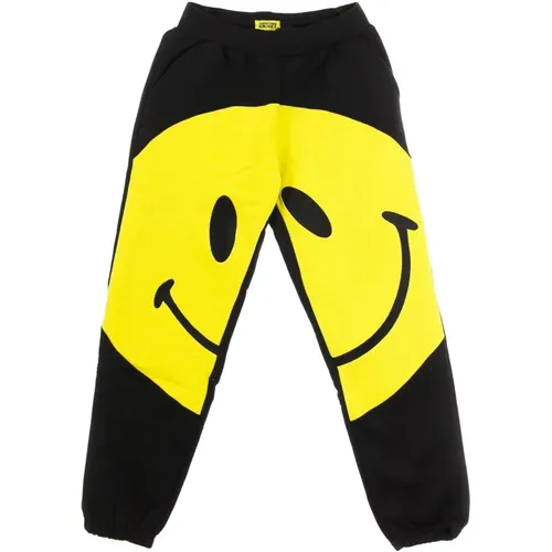 Sweatpants, male, , Size: L Smiley Black/Yellow Sweatpants Elastic Waist - Market - Modalova