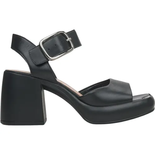 Schwarze Leder-Sandaletten mit Absatz , Damen, Größe: 38 EU - Estro - Modalova