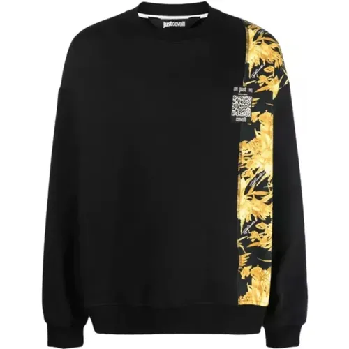 Schwarzer Baumwoll-Sweatshirt mit Blumenmuster und Logo , Herren, Größe: M - Just Cavalli - Modalova