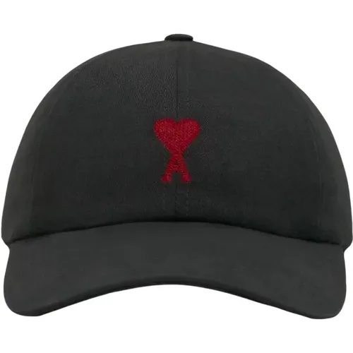 Red Embroidery Cap in , unisex, Sizes: ONE SIZE - Ami Paris - Modalova