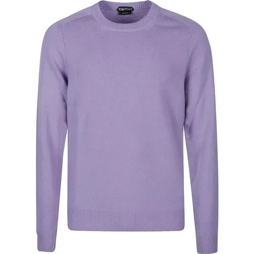 Round-neck Knitwear, male, , Size: M Lavender Cashmere Saddle Sweater - Tom Ford - Modalova