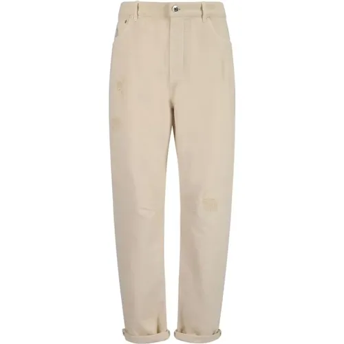 Straight Trousers, male, , Size: 2XL Denim Straight-Leg Pants with Worn Effect - BRUNELLO CUCINELLI - Modalova