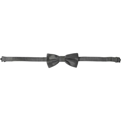 Bowties, unisex, , Size: ONE SIZE Grey Silk Patterned Adjustable Neck Men's Bow Tie - Dolce & Gabbana - Modalova