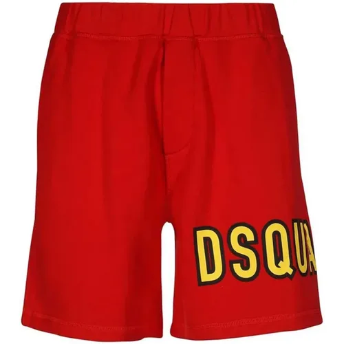 Casual Shorts, male, , Size: L Logo Cotton Shorts Contrast Detail Men - Dsquared2 - Modalova