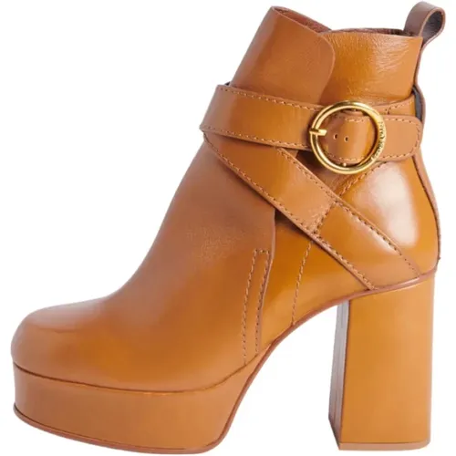 Leather Ankle Boots with Crossed Buckle Detail , female, Sizes: 6 UK, 4 1/2 UK, 7 1/2 UK, 8 UK, 4 UK - See by Chloé - Modalova