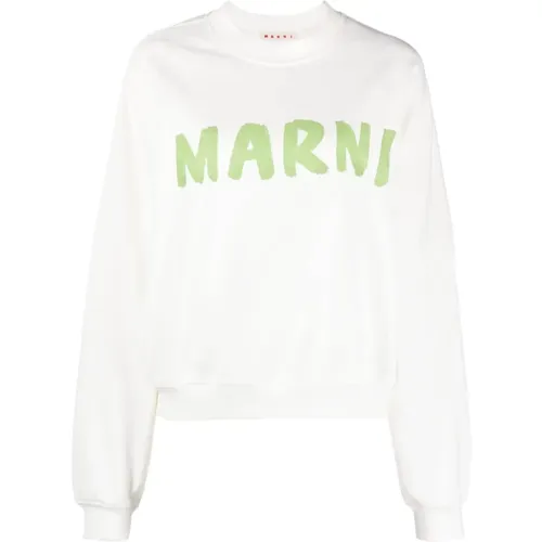 Grünes Logo Cropped Sweatshirt , Damen, Größe: L - Marni - Modalova