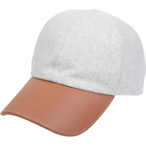 Caps, male, , Size: ONE SIZE Wool and Leather Baseball Cap - Eleventy - Modalova