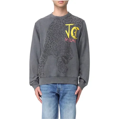 Sweatshirts, male, , Size: S Leopard Print Crew Neck Sweatshirt - Just Cavalli - Modalova