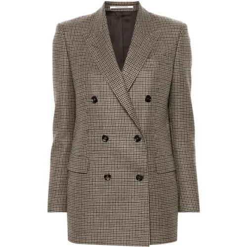 Blazers, female, , Size: S Houndstooth Double-Breasted Jacket - Tagliatore - Modalova