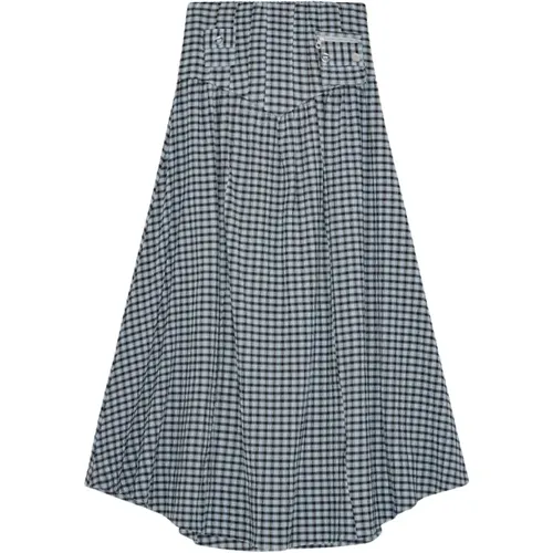 Maxi Skirts, female, , Size: S Checkered Seersucker Long Skirt - Ganni - Modalova