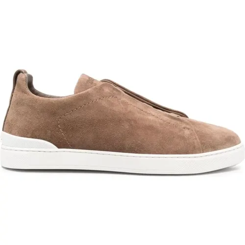 Sneakers, male, , Size: 12 US Suede Lo-Top Slip-On Trainers - Ermenegildo Zegna - Modalova