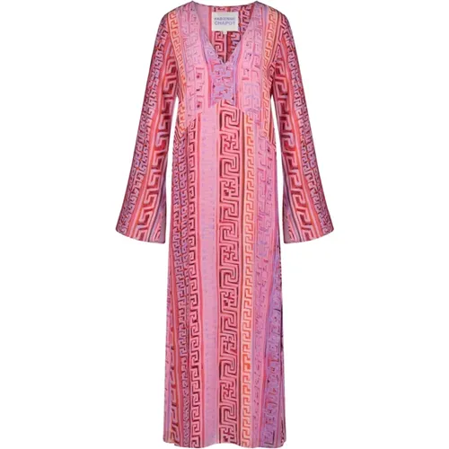 Pink Candy/Corn Kleid mit V-Ausschnitt und langen Ärmeln , Damen, Größe: L - Fabienne Chapot - Modalova