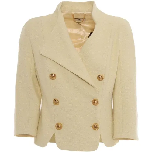 Blazers, female, , Size: L Diamond Tweed Jacket - Elisabetta Franchi - Modalova
