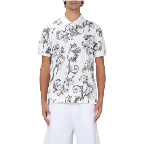 Polo Shirts, male, , Size: XL Printed Piqué Polo Shirt with Short Sleeves and Collar - Versace Jeans Couture - Modalova