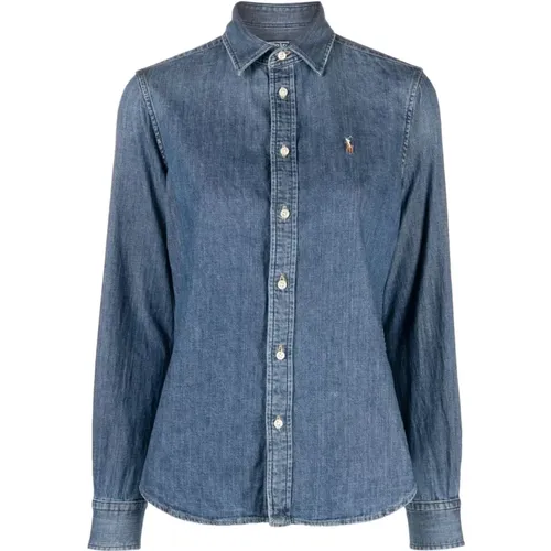Blaue Polo Shirts,Damen Denim Hemd Langarm,Langarm Knopfleiste Hemd - Ralph Lauren - Modalova