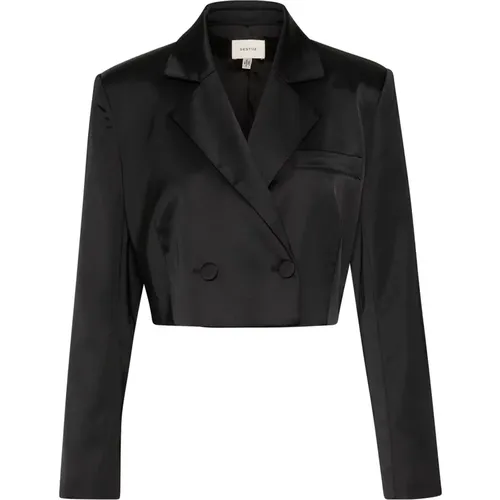 Kurzer Schwarzer Blazer mit Breitem Kragen , Damen, Größe: S - Gestuz - Modalova