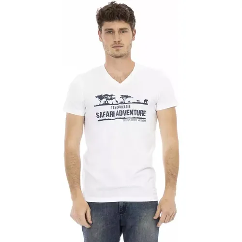 Künstlerisches V-Ausschnitt T-Shirt , Herren, Größe: 2XL - Trussardi - Modalova