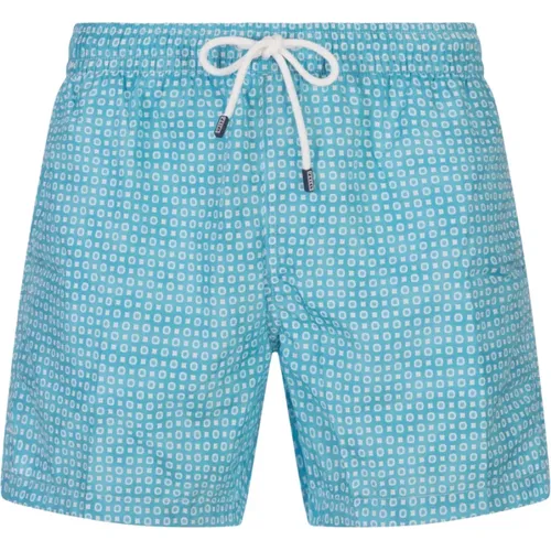 Beachwear, male, , Size: 2XL Blue Swim Shorts with Micro Pattern - Fedeli - Modalova