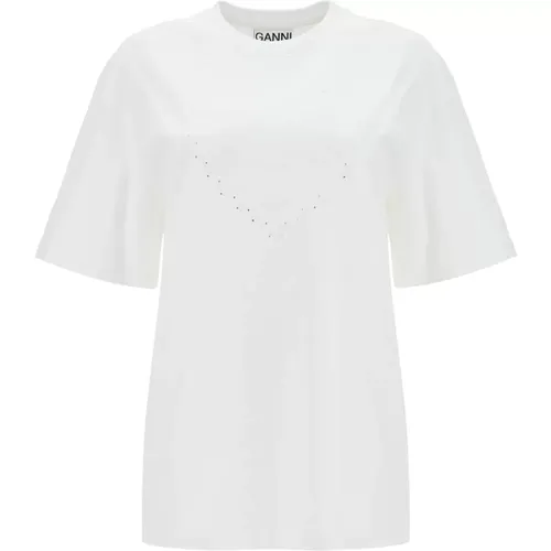 Besticktes Logo Oversized T-Shirt , Damen, Größe: M - Ganni - Modalova