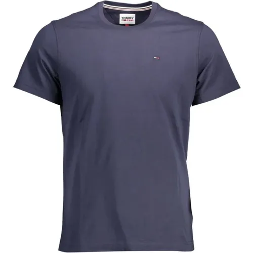 Blau Baumwolle Herren T-Shirt Bestickt Logo , Herren, Größe: M - Tommy Hilfiger - Modalova