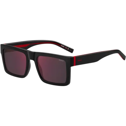 Sunglasses, male, , Size: 55 MM Black/Red Mirrored Sunglasses - Hugo Boss - Modalova