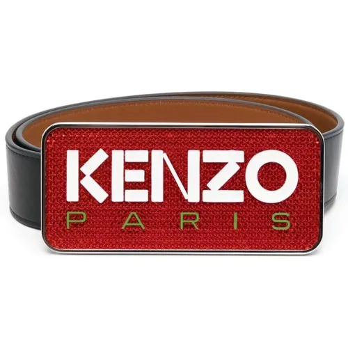 Belts, male, , Size: 85 CM Logo Plaque Leather Belt - Kenzo - Modalova