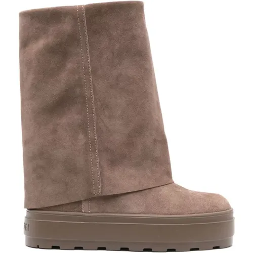 Taupe Wildleder Umgeschlagener Rand Stiefel - Casadei - Modalova