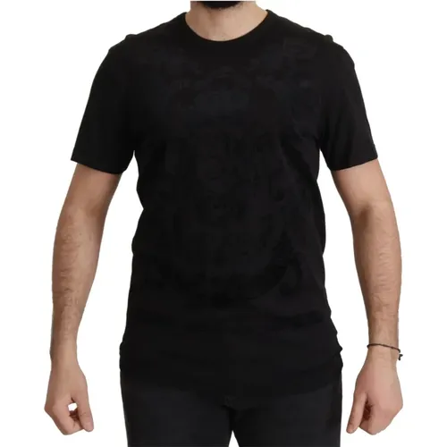 Schwarzes Barock Baumwoll-Crewneck-T-Shirt , Herren, Größe: XL - Dolce & Gabbana - Modalova