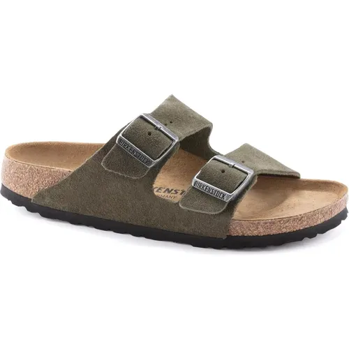 Sliders, female, , Size: 14 US Arizona Suede Sandals - Thyme - Birkenstock - Modalova