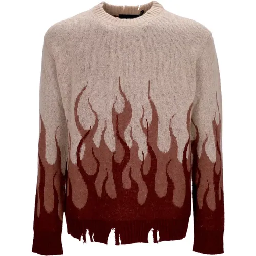 Round-neck Knitwear, male, , Size: M Flames Embroidered Crew Neck Sweater - Vision OF Super - Modalova