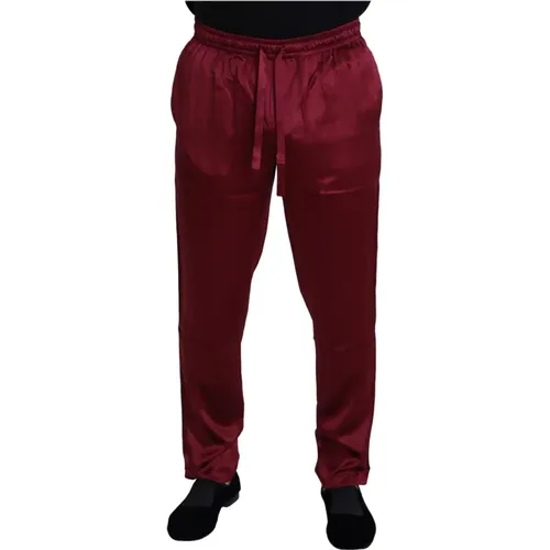 Slim-fit Trousers, male, , Size: XS Bordeaux Silk DG Sleep Lounge Pants - Dolce & Gabbana - Modalova