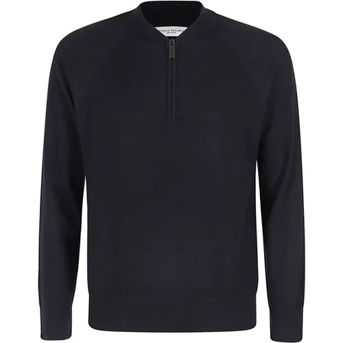 Merinowolle Halbzip Pullover , Herren, Größe: L - Paolo Pecora - Modalova